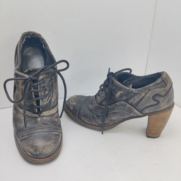 Feud britannia 'Learner' Lace Up Leather Ankle Booties w/ Stacked Heels Sz 6 - Picture 16 of 16